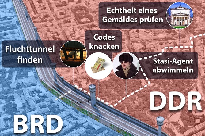 Escaping and spying on the Berlin Wall Scavenger hunt - Key points about the Berlin Wall puzzle walk